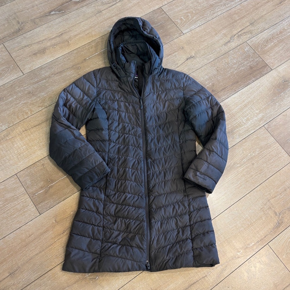 Patagonia Down With It Parka Black Puffer Coat Hooded Jacket Womens Medium